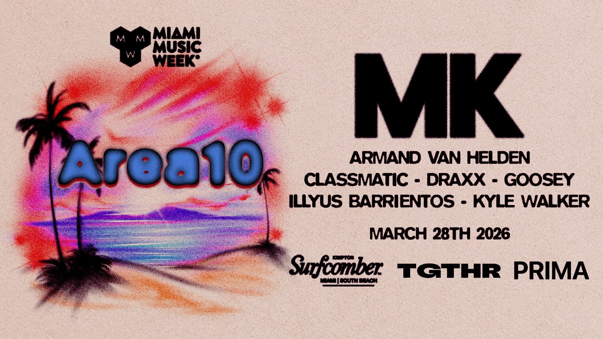 MK Presents Area 10 Pool Party event flyer — music event at TGTHR., 2026-03-28