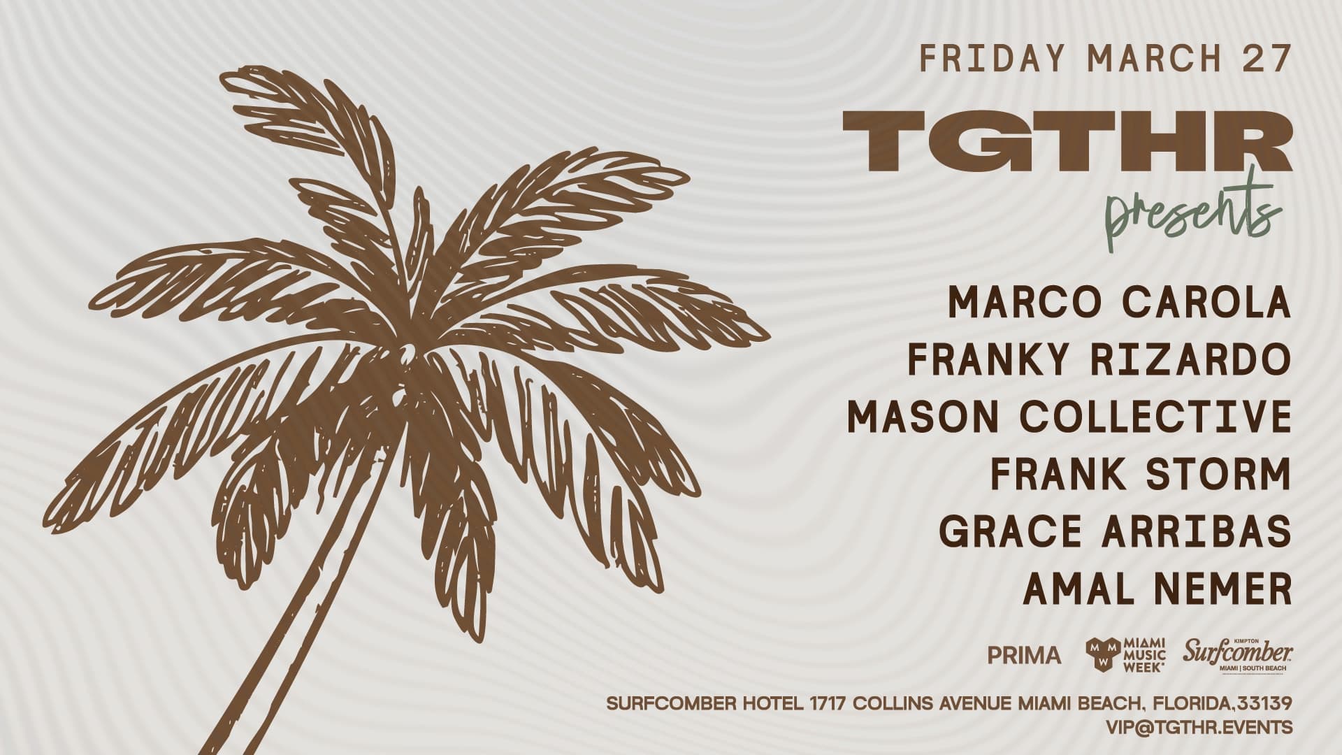 TGTHR Presents Marco Carola & Franky Rizardo event flyer — music event at TGTHR., 2026-03-27